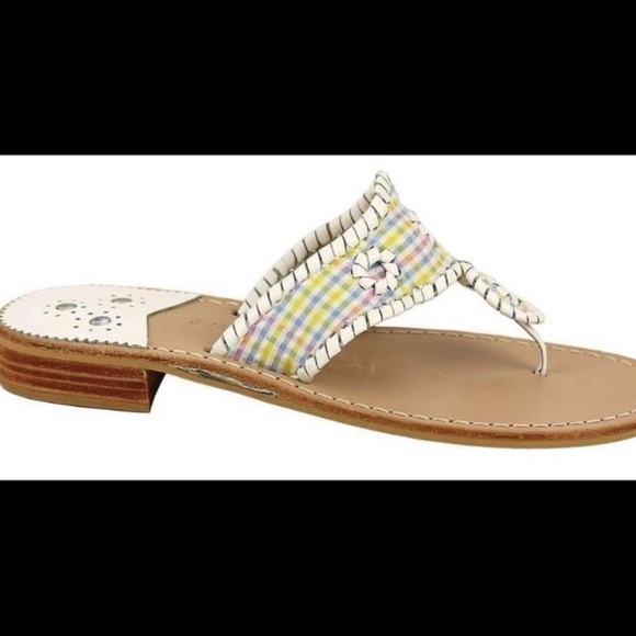 Euc Jack Rogers pastel plaid whipstitch sandals 5 - Picture 2 of 9